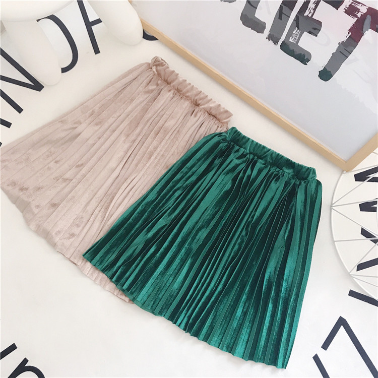 2018 autumn new Korean version of the retro metal color silk velvet high-end pleated skirt wild A swing dress