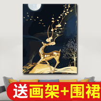 Digital oil painting diy living room hanging painting animal cartoon character decompression decoration handmade digital color painting deer