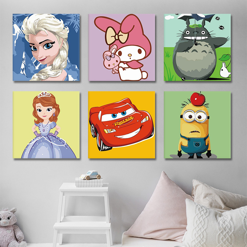 diy digital oil painting children coloring simple cartoon animation character decoration painting hand painted painting small