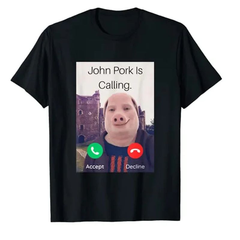John Pork Is Calling Answer Call T-Shirt European and American Style Fun Phone Call T-Shirt for Women