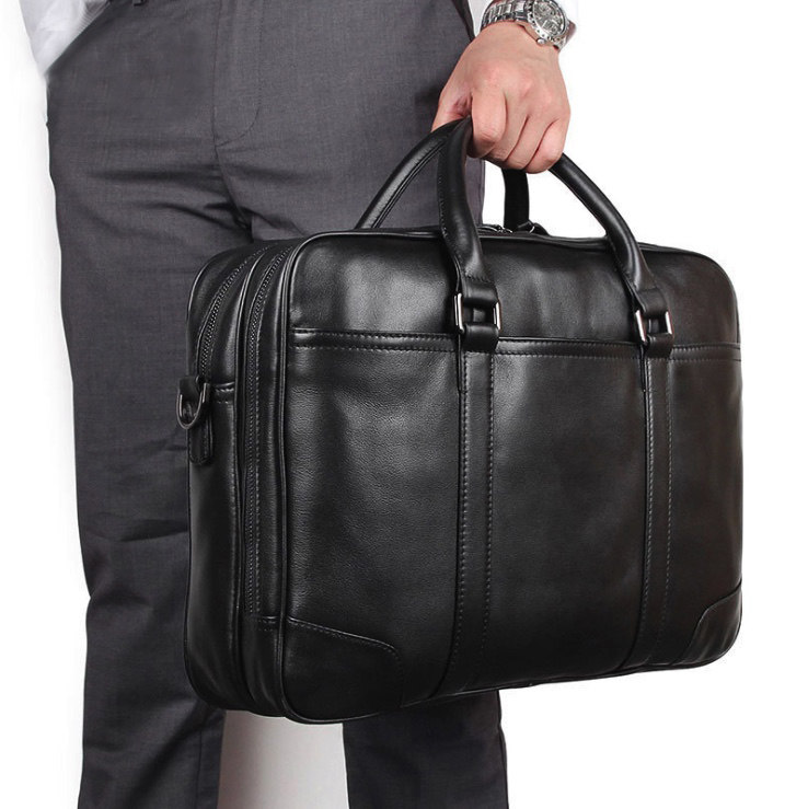 Handmade leather men's business briefcase first layer cowhide simple waterproof handbag fashion shoulder bag 15 inch bag