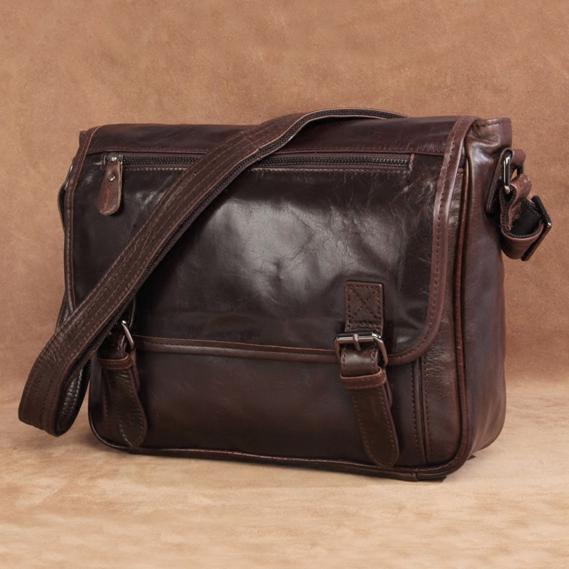 Original handmade leather men's bag horizontal shoulder bag retro first layer cowhide messenger bag waterproof business casual bag