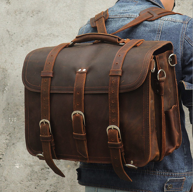 Super domineering crazy horse leather men's handbag original handmade leather tote bag first layer cowhide multi-purpose bag shoulders