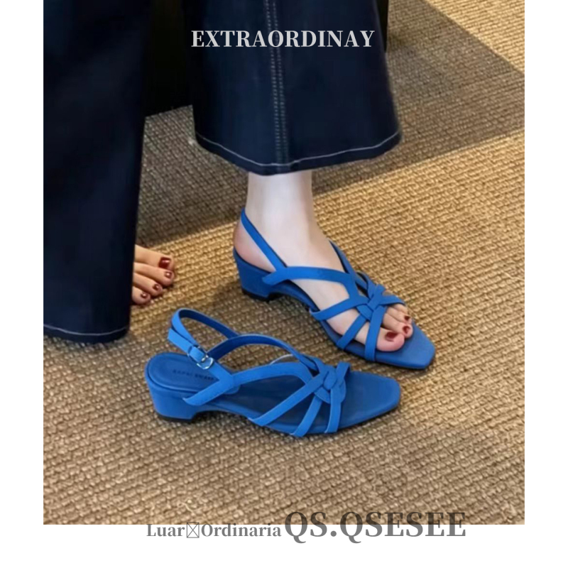 Sheepskin Version! Klein Blue Chunky Heel Sandals for Women, New Summer Style, Flattering for Dresses, Elegant Roman High Heels Sheepskin Version! Klein Blue Chunky Heel Sandals for Women, New Summer Style, Flattering for Dresses, Elegant Roman High Heels