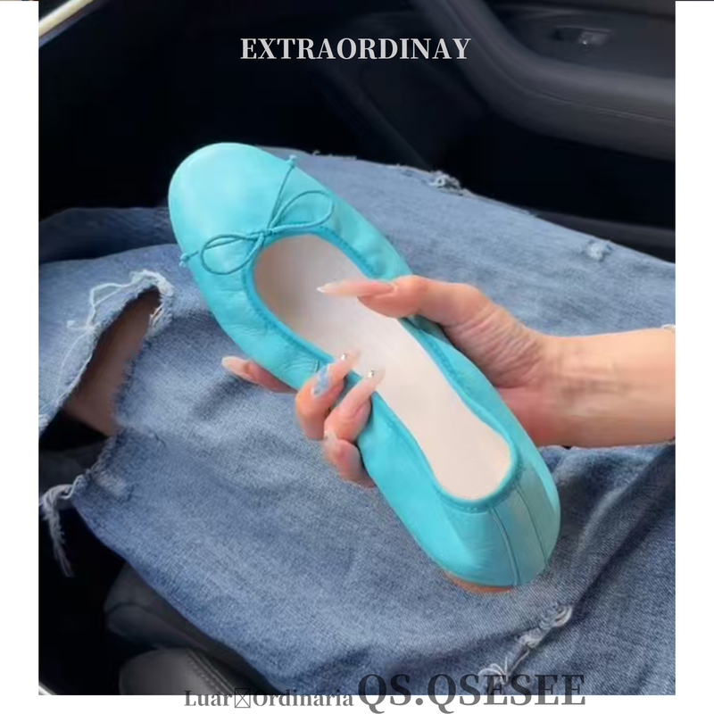 Sheepskin Version! 2cm Korean Dopamine Blue Single Shoes for Women, Handmade Round-Toe Ballet Shoes, Slip-On Flat Shoes Sheepskin Version! 2cm Korean Dopamine Blue Single Shoes for Women, Handmade Round-Toe Ballet Shoes, Slip-On Flat Shoes