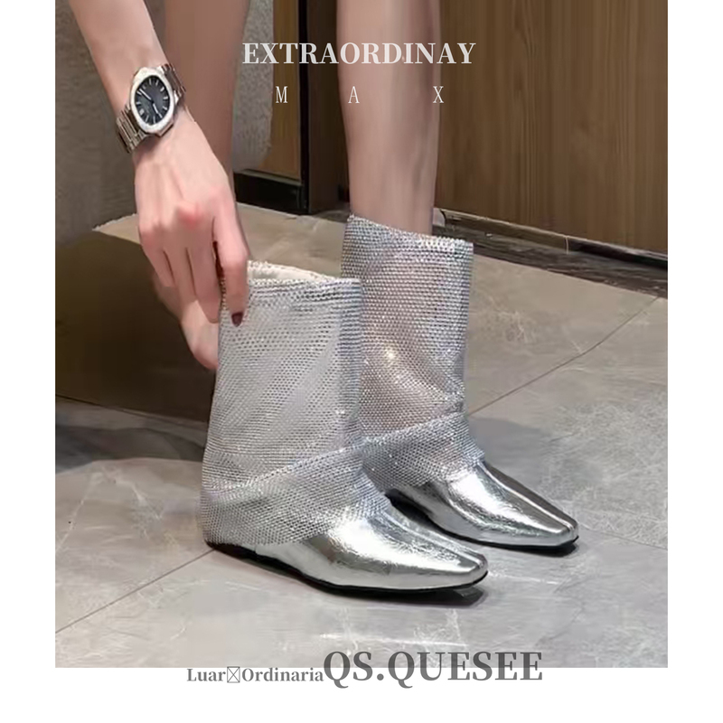 Sheepskin Version! Summer Boots with Hidden Height Increase, Silver Mesh Short Boots for Women, Summer Wedge Heel Sandals, Stylish Fashion Boots