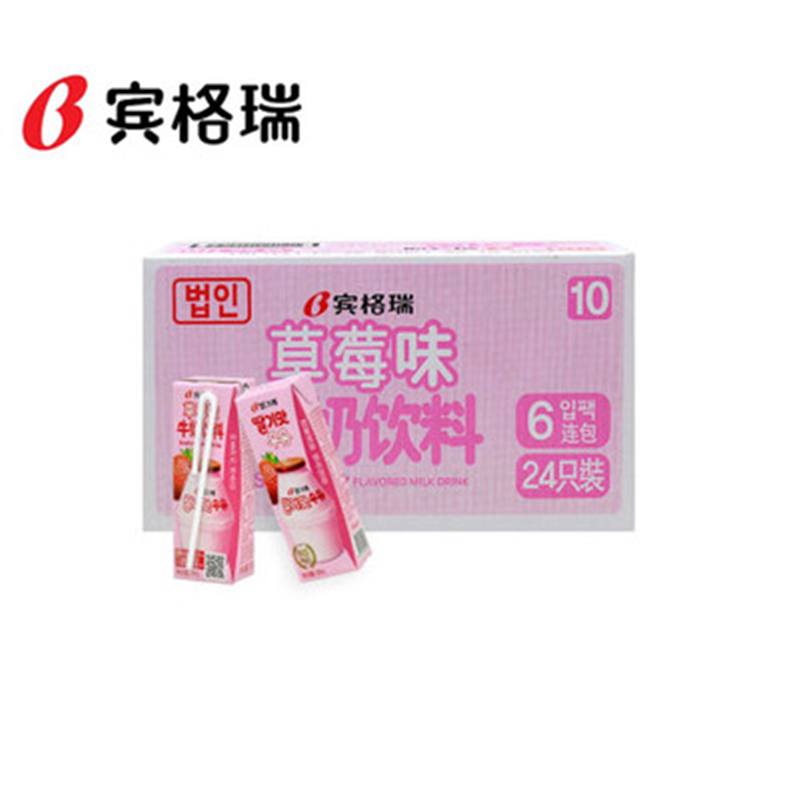 South Korea imported Bingari banana milk 200ml *24 boxes of strawberry flavor