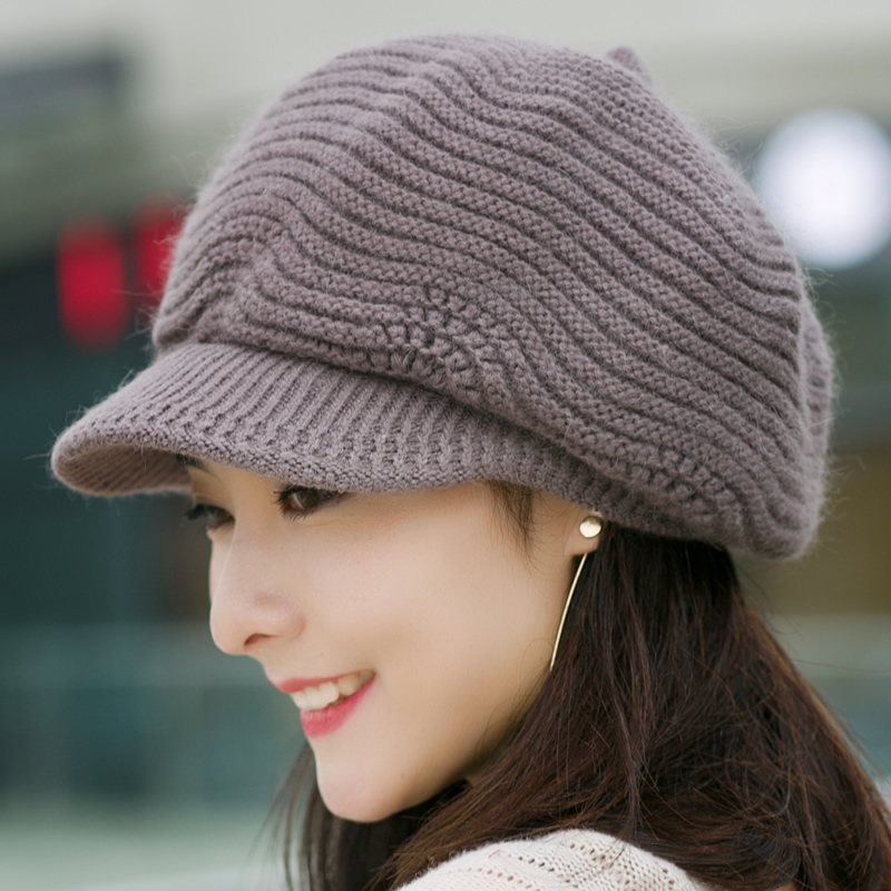 Hat women's winter octagonal hat wool hat knitted hat warm hat fashion hat Korean version wild rabbit fur hat