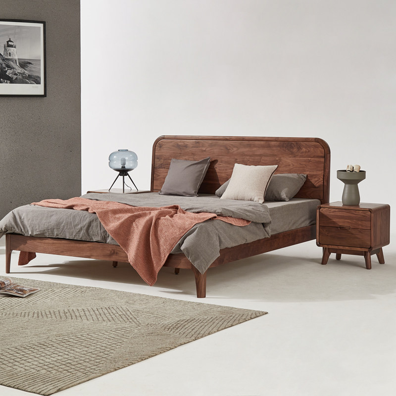 Nordic solid wood bed 1 8 m double bed master bedroom modern minimalist Upper Class Wedding Bed Hu Peach Wood New Chinese Style Large Bed-Taobao