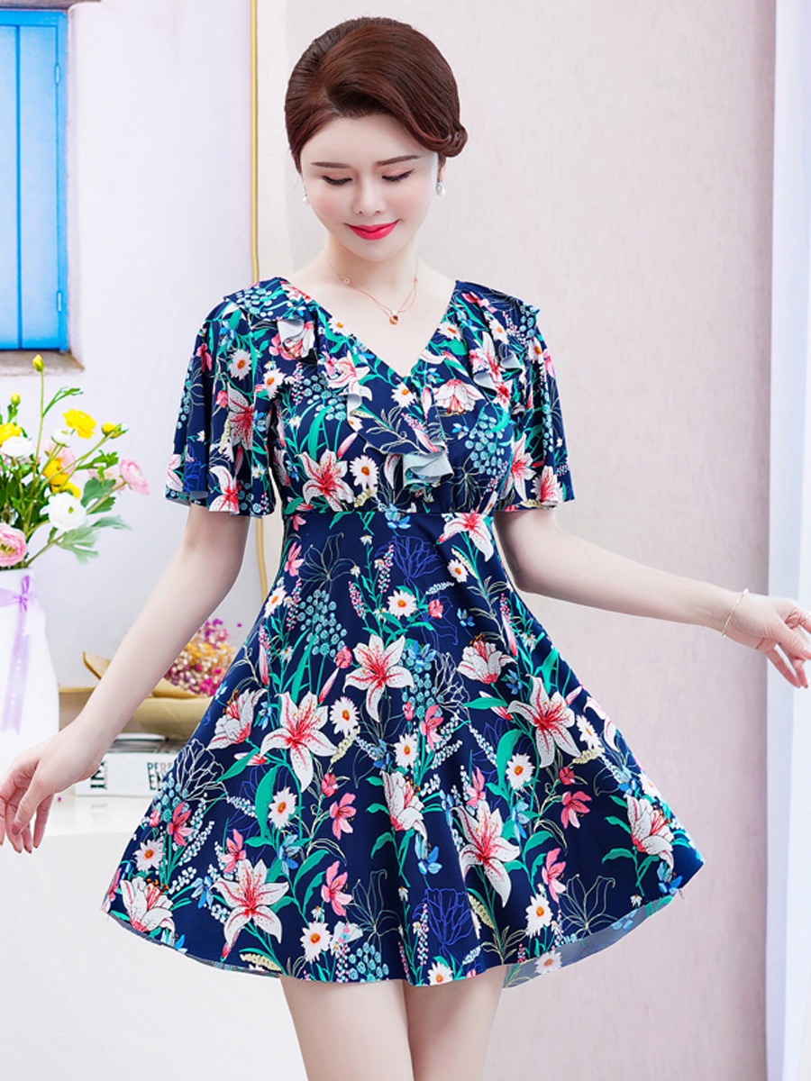 Mom swimsuit in the elderly large size thin belly cover new fashion one-piece hot spring conservative women's swimsuit