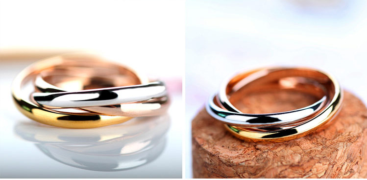 Vàng hồng 18K vàng ba vòng ba vòng ba vòng ba cuộc sống ba vòng nhẫn ba món quà valentine nhẫn pandora