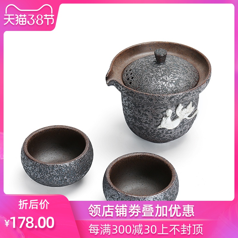 Coarse pottery crack cup travel kung fu tea set is suing portable car a pot of a complete set of 2 cup teapot teacup