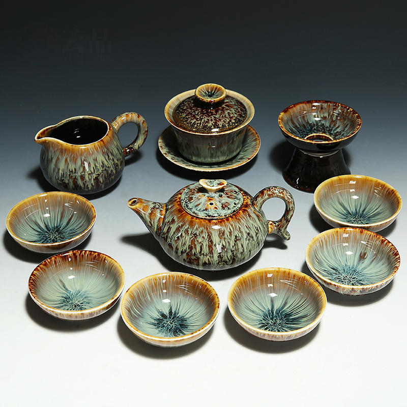 Variable temmoku glaze ceramic kung fu tea sets the teapot teacup sea household tureen ceramic tea cups