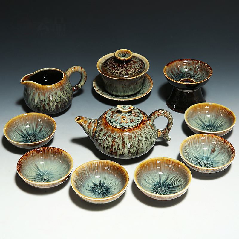 Variable temmoku glaze ceramic kung fu tea sets the teapot teacup sea household tureen ceramic tea cups