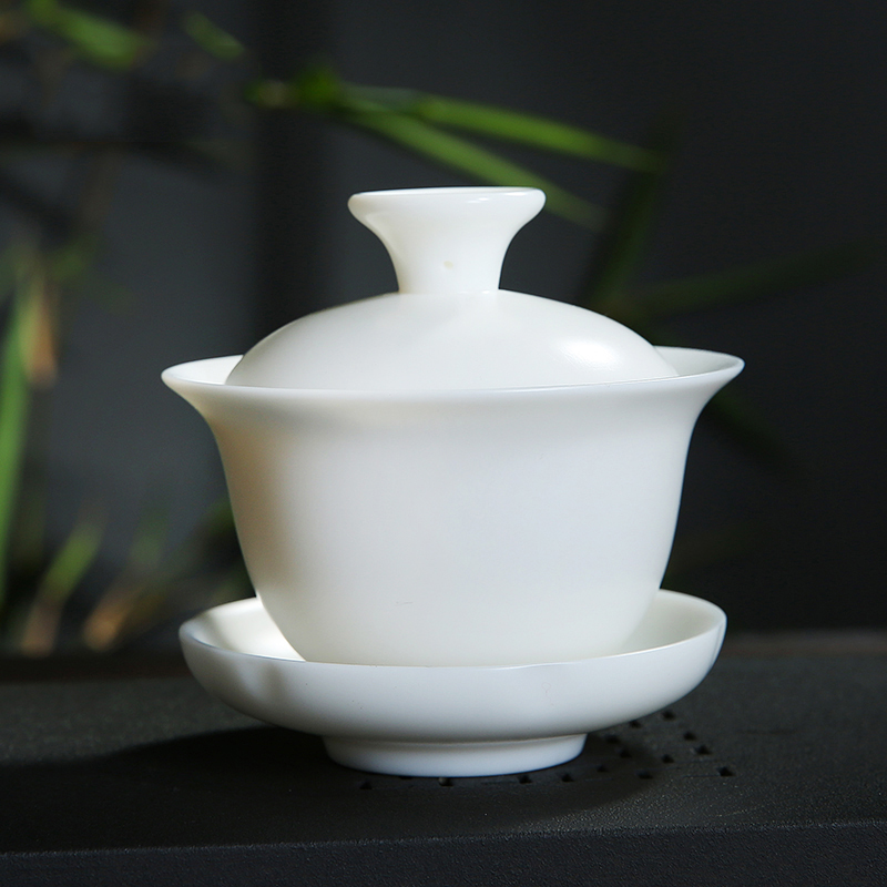 Dehua white porcelain only three tureen ceramic cups kung fu tea tea to use manual tureen suet jade bowl