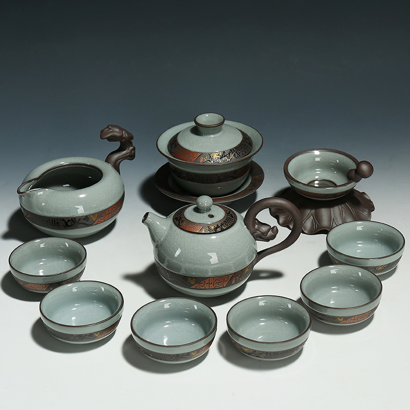Elder brother up with porcelain of a complete set of kung fu tea set household piece of ice to crack open the set of ceramic gift boxes