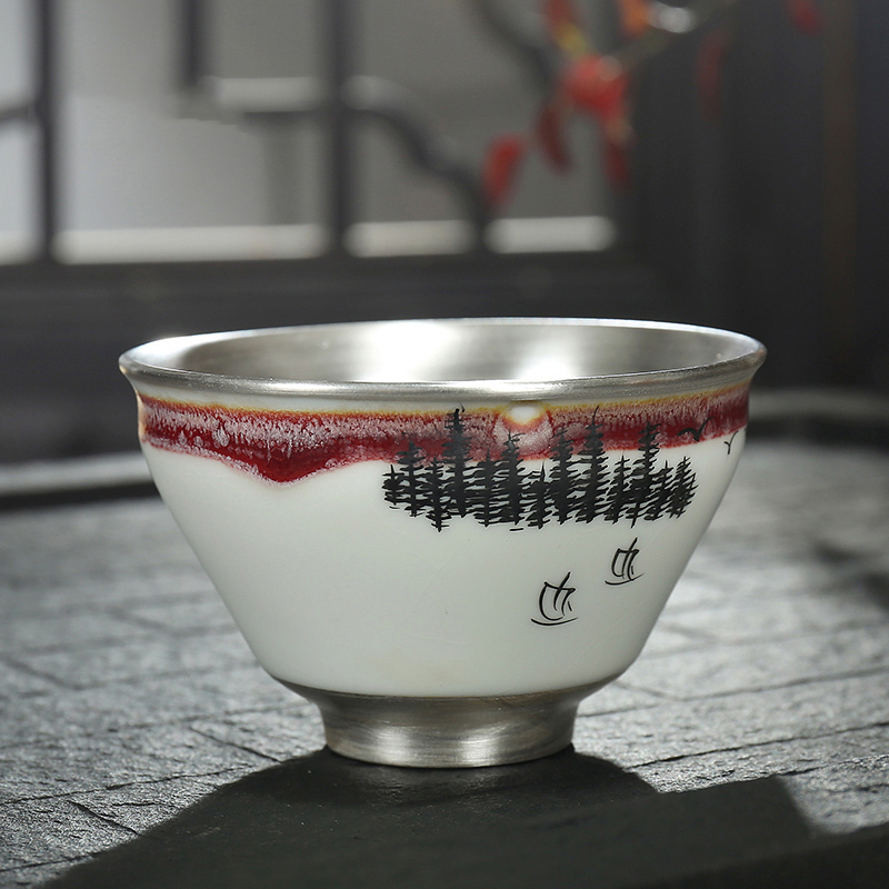 Small teacups hand - made ceramic kung fu tea sample tea cup Japanese master single CPU to ultimately responds tea tasted silver gilding silver cup