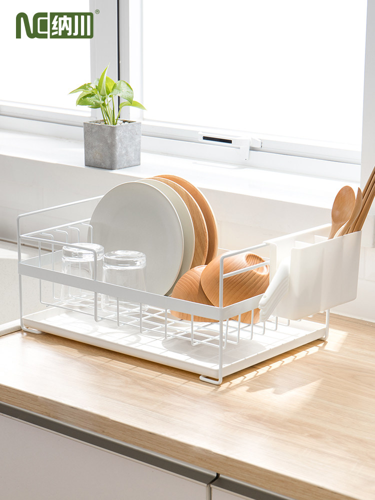 Kitchen drain bowl rack Bowl blue put chopsticks drain bowl box Household storage shelf Plate drain basket single layer shelf