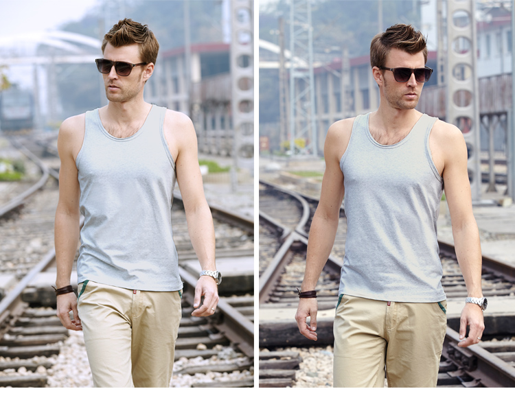 佰 夏季 Mùa hè co giãn mồ hôi mỏng thể thao vest nam bó sát phương thức vest đáy rắn màu vest áo gym