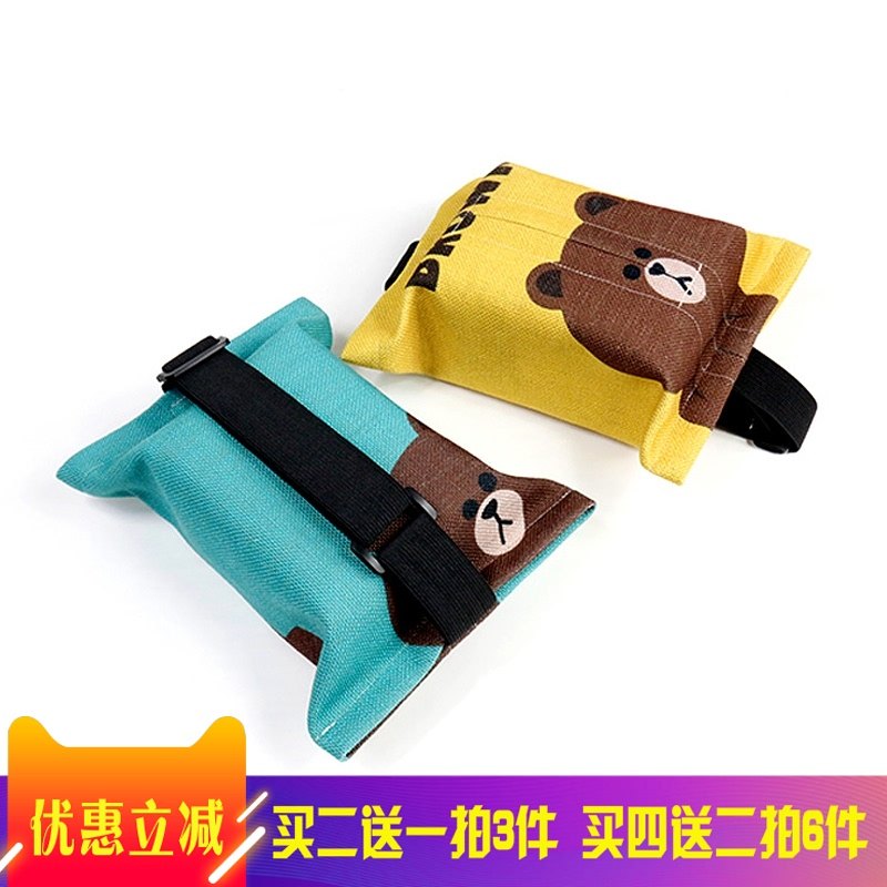 Car headrest tissue box Cute cotton linen art paper box Cartoon bear paper cover Chair back hanging tissue bag