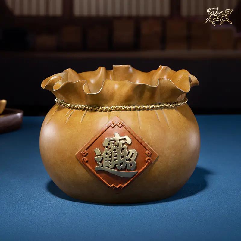 Copper Master < Wealth Full Bag > Total Copper Crafts Gift Pendulum Decoration Family Residence Ornament Poly Basin Living-room Gift Pendulum