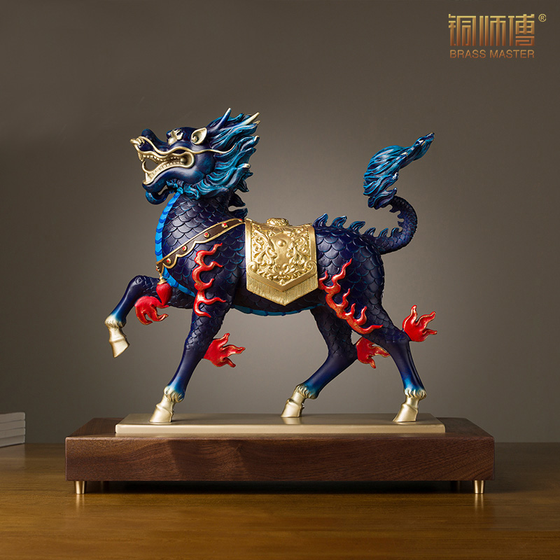 Bronze Craftsman Full Brass Pendulum Pieces Weiwu Kirin (Painted) Bronze Craft Gift Pendulum Decorated home Ornament Swing to the Town Residence