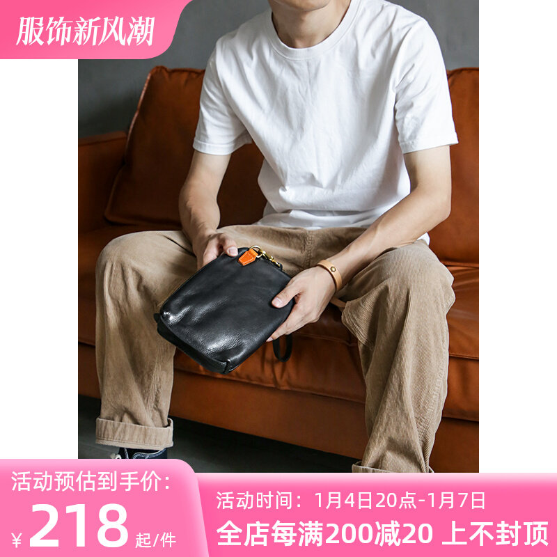 Ancient Genuine Leather Men's Handbag Headlayer Cow Leather Retro Business Casual Tide Men's Mobile Phone Bag Large Capacity Hand Holding Bag-Taobao