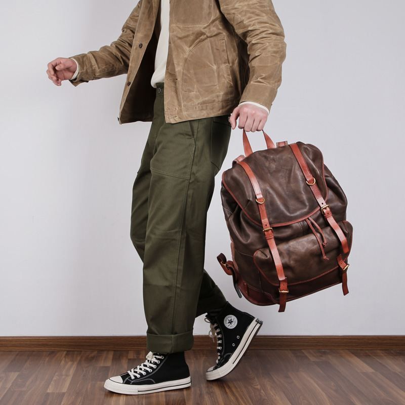 Ancient Building 2022 New Plant Tanning Head Layer Cow Leather Double Shoulder Bag Genuine Leather Men's Large Capacity Casual Retro Travel Bag