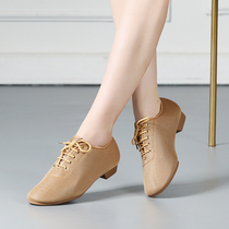 Spring and summer soft-soled breathable dance shoes mesh square dance shoes womens low-heeled Latin ballroom dance practice shoes dancing shoes for women