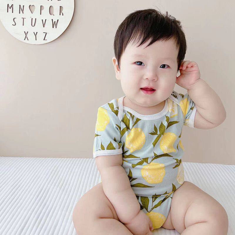 Summer thin baby short climb A bamboo cotton baby conjunction wear flexible newborn ha-dressed baby baby pack ass
