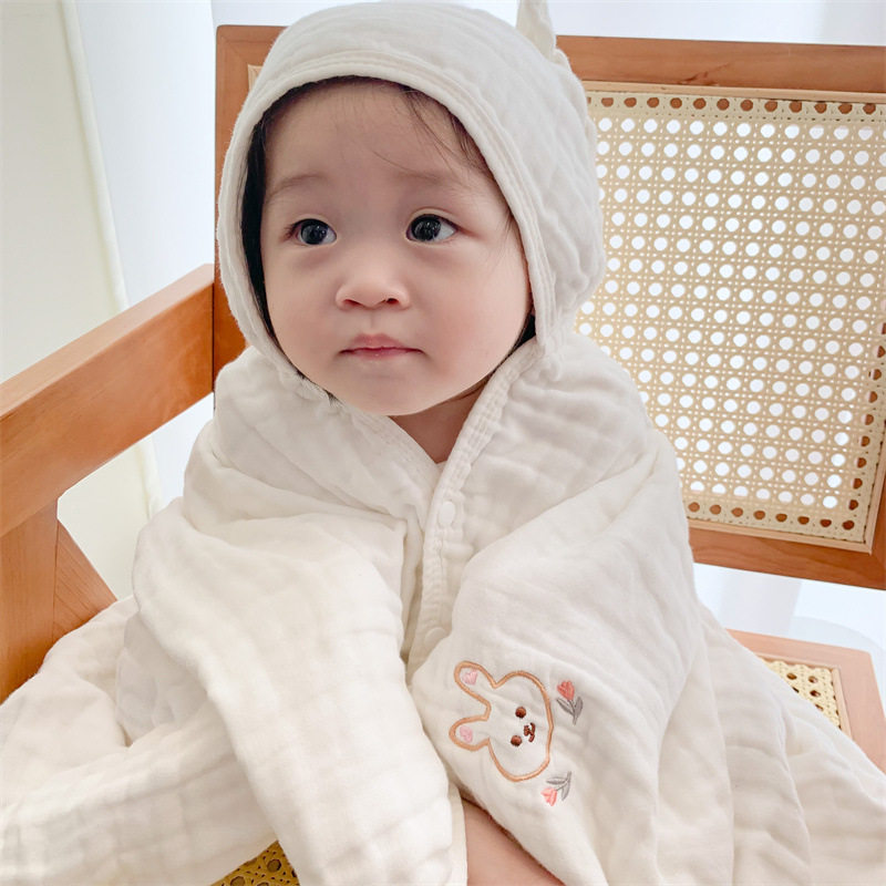 Baby 6 floor gauze with hat towel baby class A fluorescent agent All cotton bathrobe children bubble dress cloak