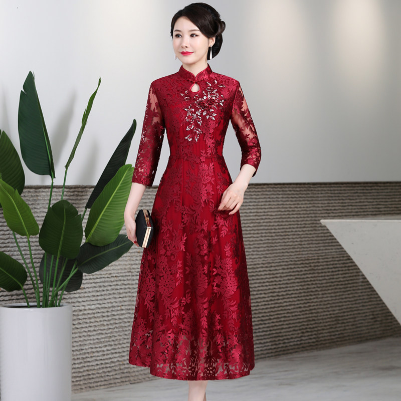 High-end wedding mother dress cheongsam noble dress 2022 new spring and autumn happy mother-in-law wedding dress Western style