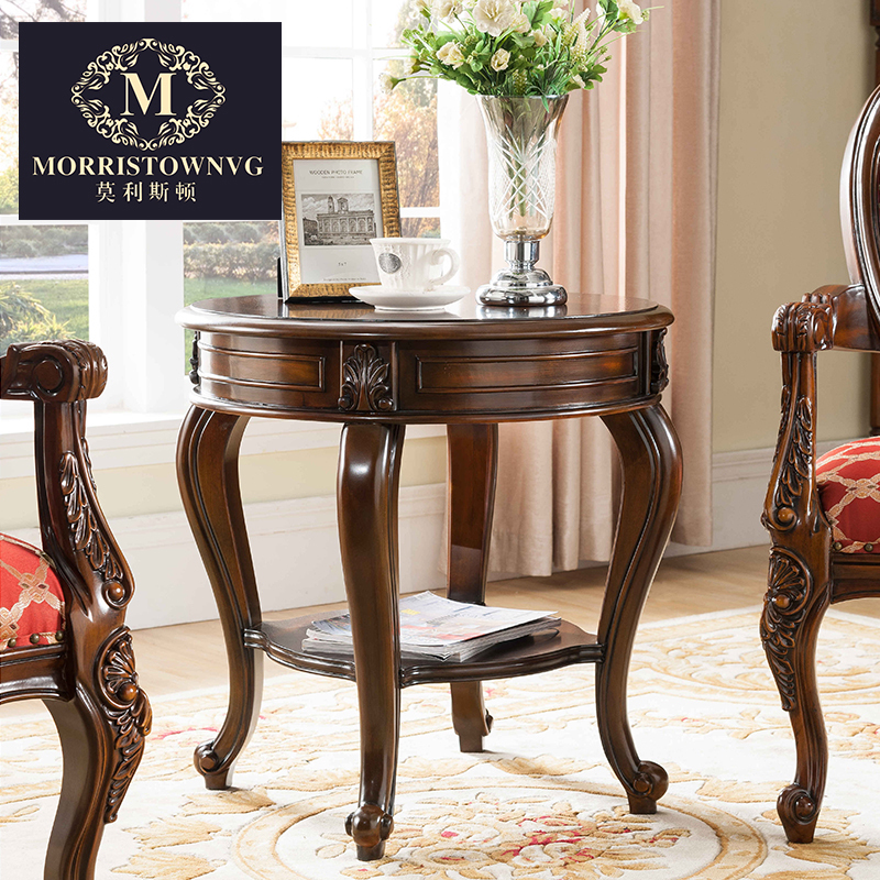 American full solid wood small round table round several living room sofa side several European round small tea table with sofa villa tea table