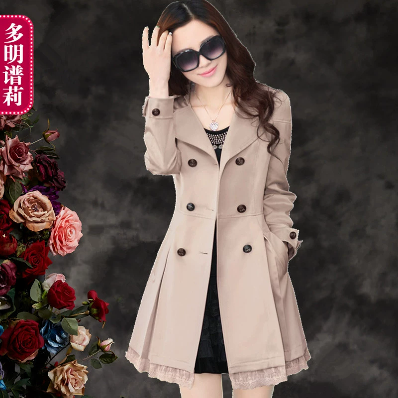 Domingpuli 2020 mùa xuân mới thời trang nữ áo khoác gió dài giữa thời trang Hàn Quốc thời trang mỏng - Trench Coat