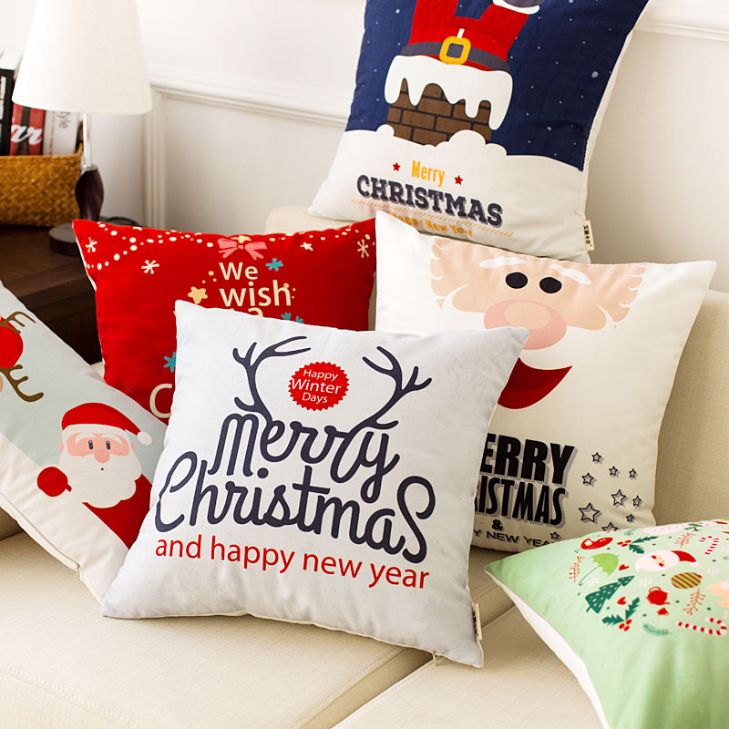 Christmas Gift Suede suede Pillow Winter Office Cushions Winter Office Cushions New Year Cartoon Hug Pillow Cover Sofa Leaning Pillow