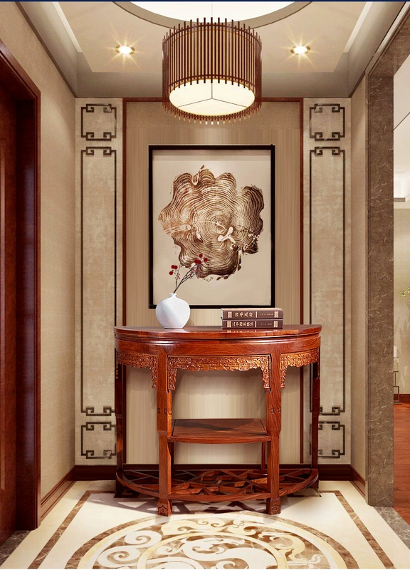 Redwood hiên bàn hiên nửa mặt trăng Đài Loan Miến Điện gỗ hồng mộc mới Trung Quốc đồ nội thất bán nguyệt bàn trên kệ tường chạm khắc - Bàn / Bàn