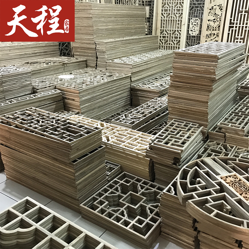 Tiancheng new Chinese-style solid wood lattice antique doors and windows partition aisle suspended ceiling Dongyang wood carving TV background wall entrance