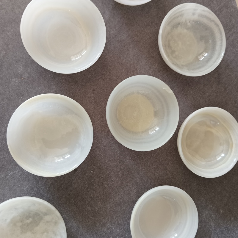 Pakistani Natural Jade Shallow Tea Cups and Bowls, Set of 5, Purely Handmade, Light Luxury, High Aesthetic Value