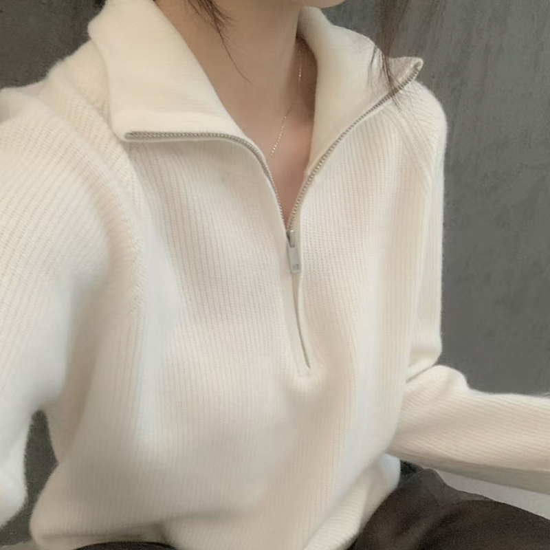 Half-Zip Lapel 100% Pure Wool Knit Sweater for Women, New Autumn/Winter 25 Style, Loose Fit, Slimming Sweater, Base Layer Wool Sweater Half-Zip Lapel 100% Pure Wool Knit Sweater for Women, New Autumn/Winter 25 Style, Loose Fit, Slimming Sweater, Base Layer Wool Sweater