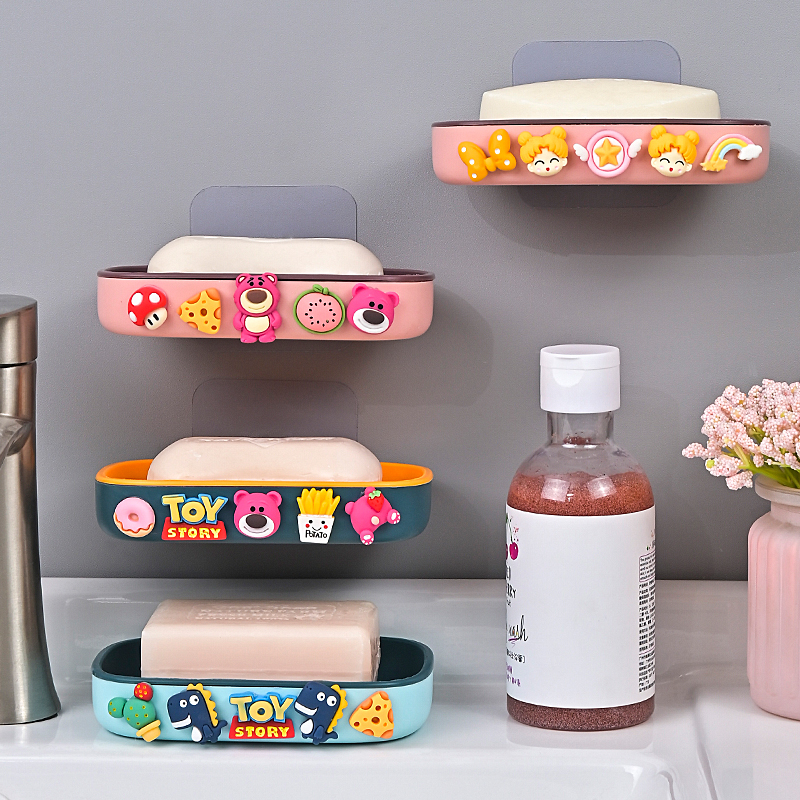 Cartoon wall wall-mounted suction wall soap box powder room laundry soap box drain free punch suction cup soap box