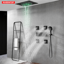 Keshien concealed thermostatic shower set embedded in wall with side spray shower waterfall hanging top shower