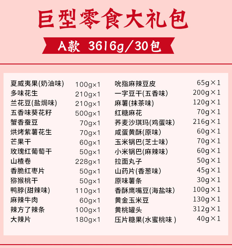 百草味 巨有福气 巨型零食大礼包 30袋 共3616g 图1
