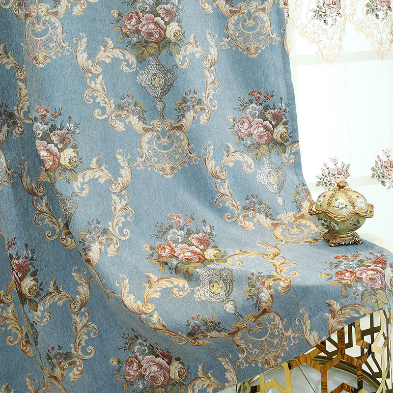 European living room 2019 new embroidery finished curtain embroidery screen curtain Chenille suede window curtain bedroom shading