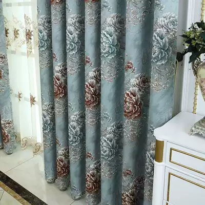 European style thick shading vintage finished embossed embroidery jacquard living room balcony curtain 2019 new double layer with yarn