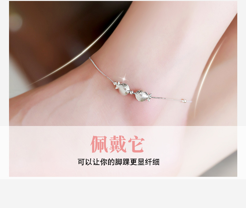 S925 bạc hôn miệng cá chân nữ mùa hè thời trang đơn giản cặp đôi chú hề chân cá vòng Nhật Bản và Hàn Quốc phiên bản gửi quà cho bạn gái vòng chân cá chép nữ