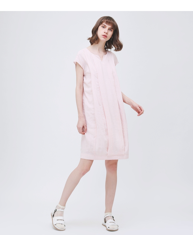 Gumuxiyang GMXY2018 Mùa Hè của Phụ Nữ New Linen Dresses Ngắn Tay Áo Mới Nghệ Thuật V-Cổ Váy