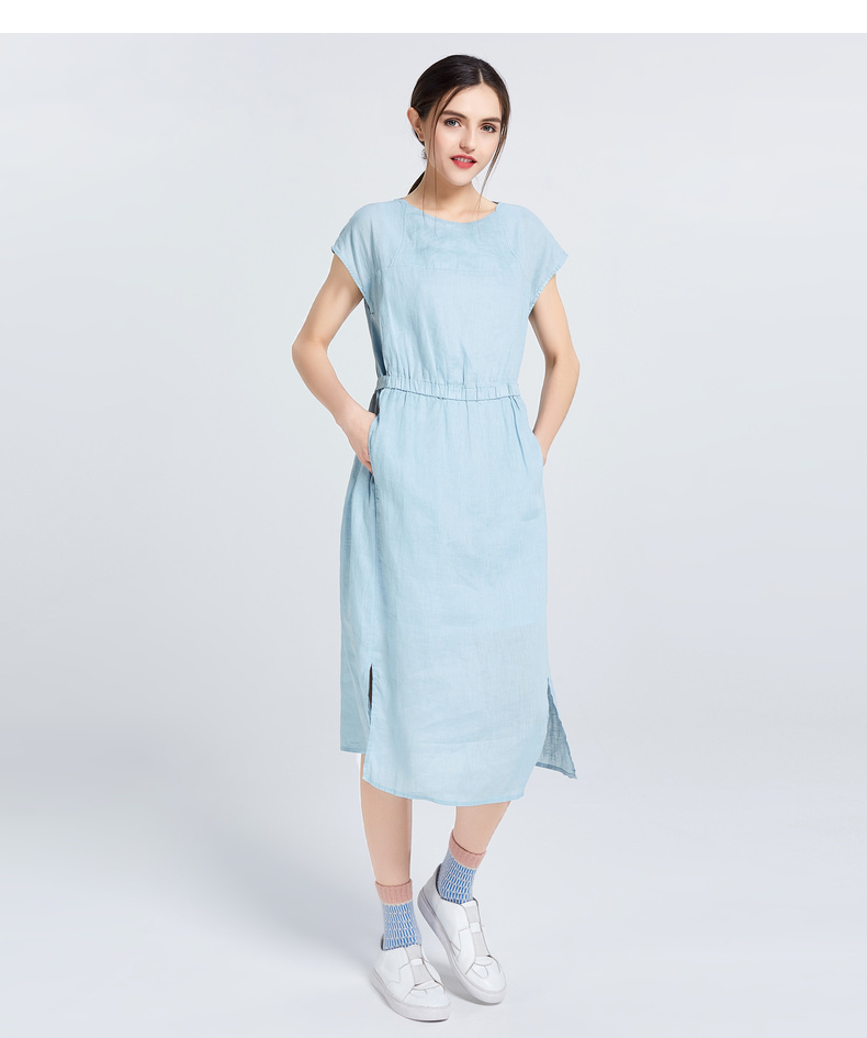 Gumu Xiyang GMXY mùa hè mới ngắn tay eo linen dresses của phụ nữ đô thị giải trí fan art