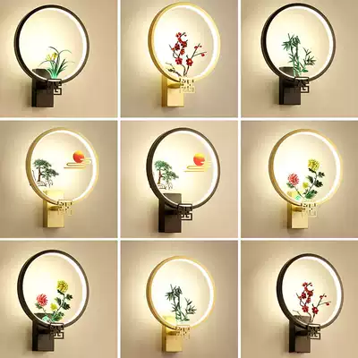 New Chinese wrought iron wall lamp LED lamp bed head gas round wall lamp Living room aisle corridor art lamp warm