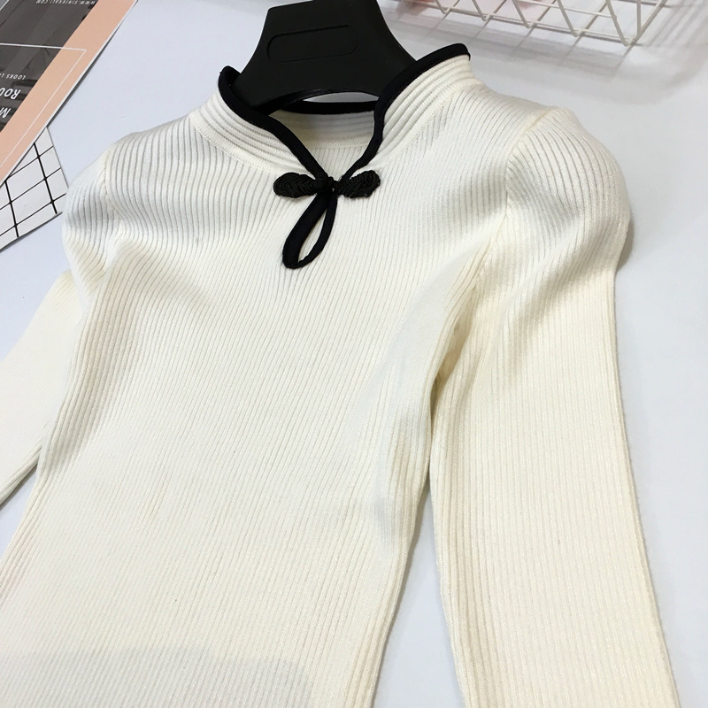 Áo len mỏng kiểu sườn xám mùa xuân mới thon gọn khí chất retro cổ áo cổ áo thun áo khoác len nữ mỏng