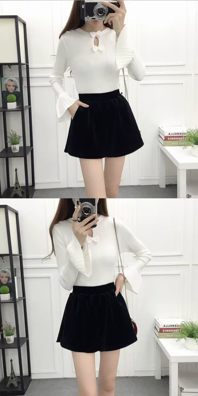Quần short nữ mùa đông 2018 phiên bản Hàn Quốc mới của quần short nhung hoang dã Quần short cạp cao quần ống rộng ống rộng quần nữ mùa thu đông